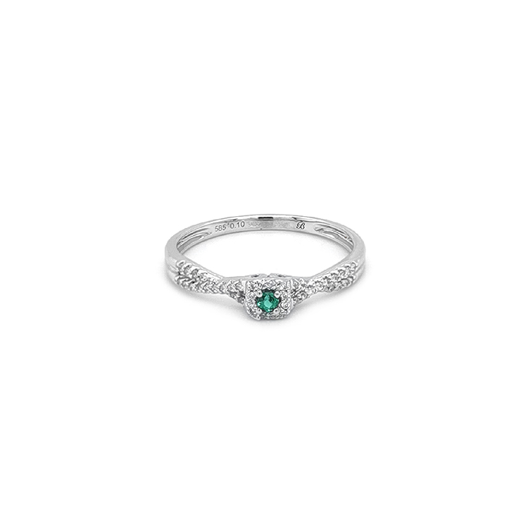 Smaragdový prsten s diamanty z bílého zlata